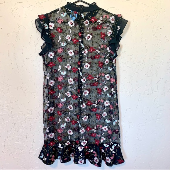 CeCe black sheer embroidered floral mini dress - Picture 8 of 11